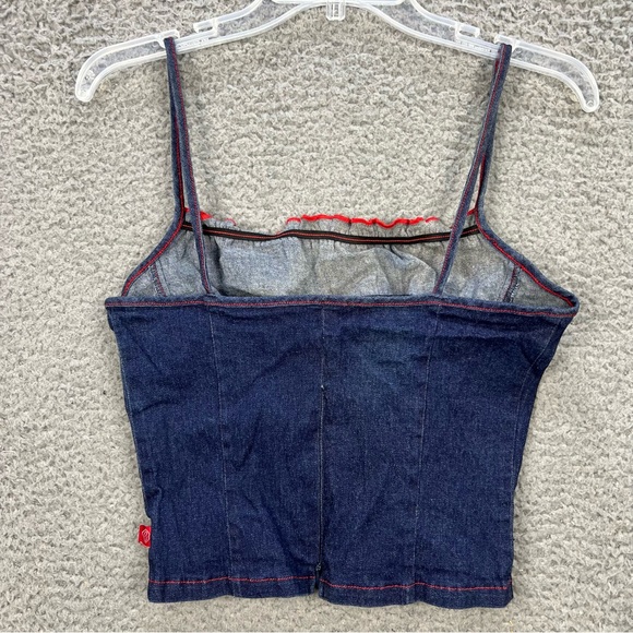 Vtg Hot Kiss Babydoll Crop Top Large Denim Red Detail 90s/Y2K Fitted Strappy EUC - Picture 6 of 11